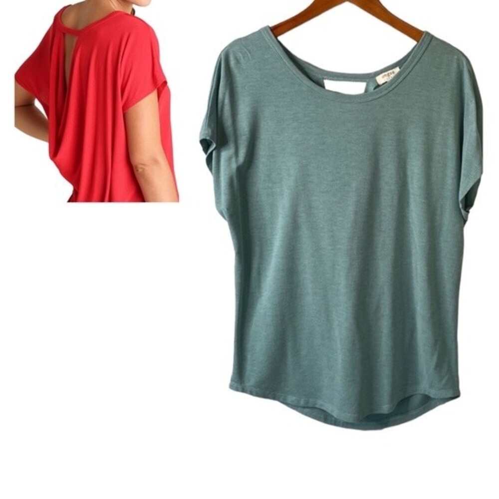 Umgee Sea Foam Green Open Drape Back Top Drop Short Sleeve Oversized Slouchy